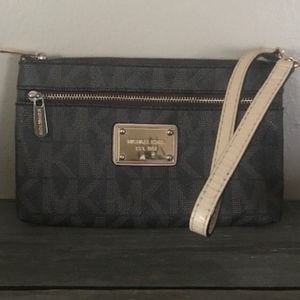 Michael Kors Brown Leather Monogram Wristlet
